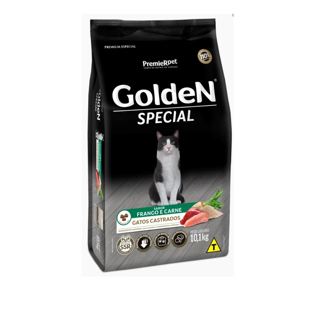 Ração Golden Gatos Special Adultos Castrados Frango e Carne 10kg — R$ 197,88 em Shopee