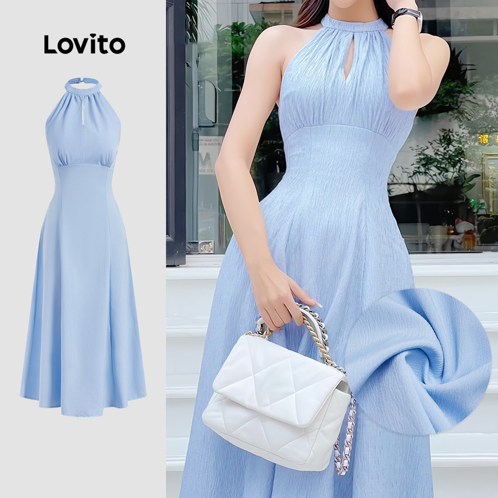 Lovito Vestido Casual liso plissado para mulheres L128ED105 - Women Clothes