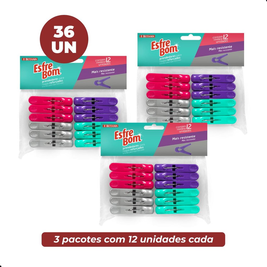 Kit Prendedor de Roupa Reforçado Plástico EsfreBom 36 Unidades - Home & Living