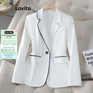 Lovito Blazer casual com botão liso e contraste para mulheres LNL63245