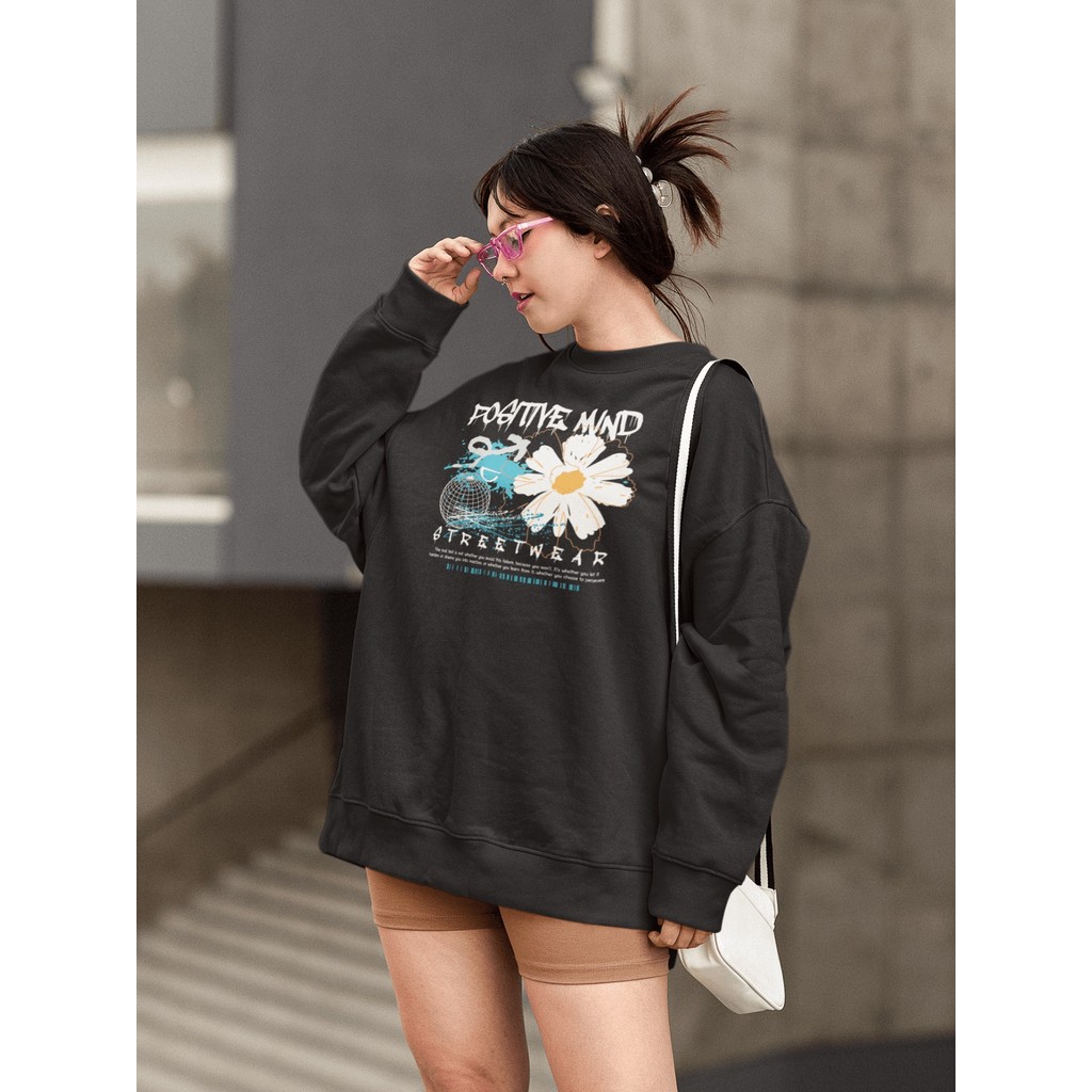 Moletom Blusa de Frio Básico Estiloso Feminino Estampado Gola Redonda Confortável 100% Algodão - Flower Flores.