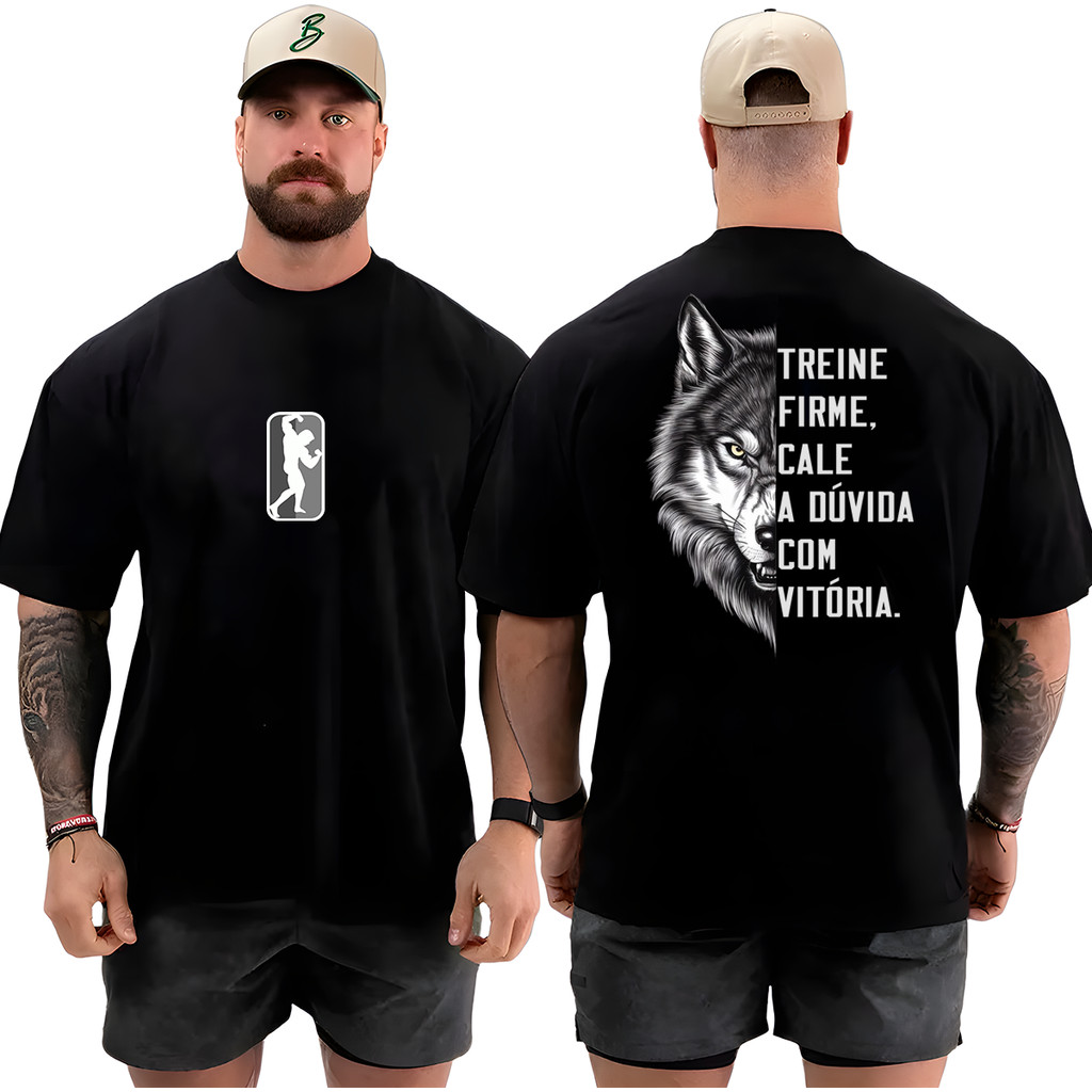 Camiseta Camisa Oversized Top Treine Firme Lobo Academia Musculação 100% Algodão Qualidade