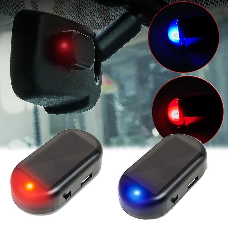 Novo Movido A Energia Solar + USB LED Piscando Imitação De Segurança Do Carro Falso Lihgt Simulado Sem Fio Manequim Alar
