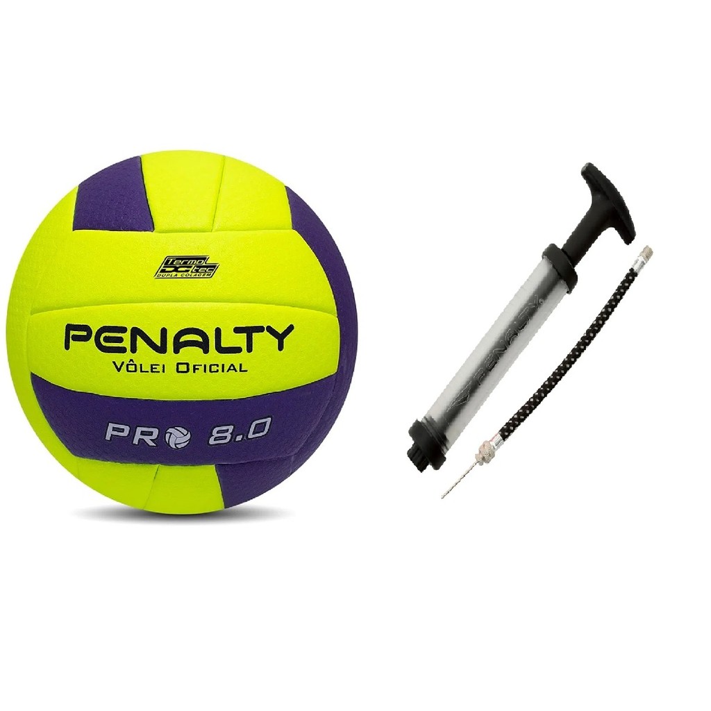 Kit Bola Profissional Vôlei Penalty Pro 8.0 + Bomba Branco