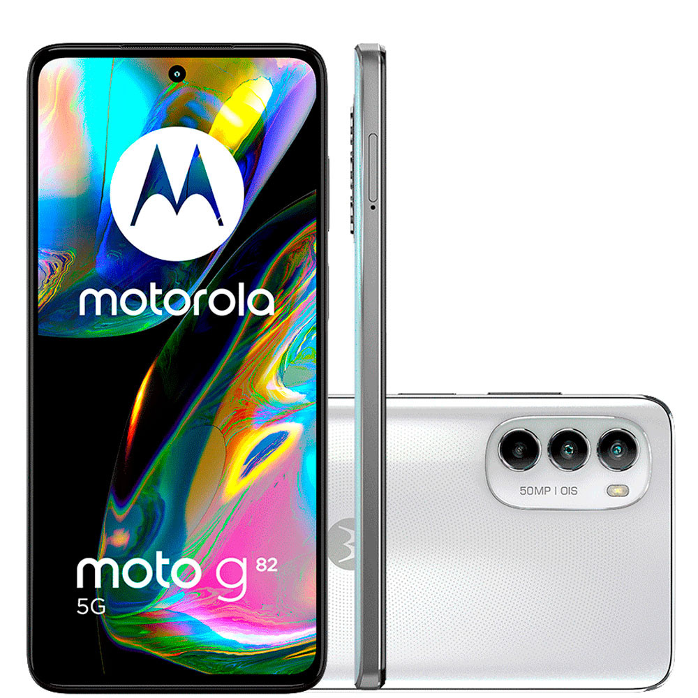 Smartphone Motorola Moto G82 XT2225-1M, Branco, 5G, 128GB, 6GB RAM, Octa-Core, Tela 6.6", Câm. Tripla + Selfie 16MP