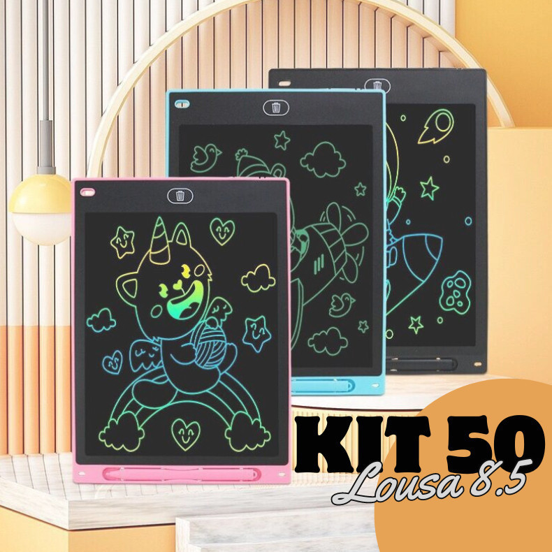 50  Unidades Lousa Mágica Infantil Desenhar Tablet Tela Lcd 8.5 Polegadas