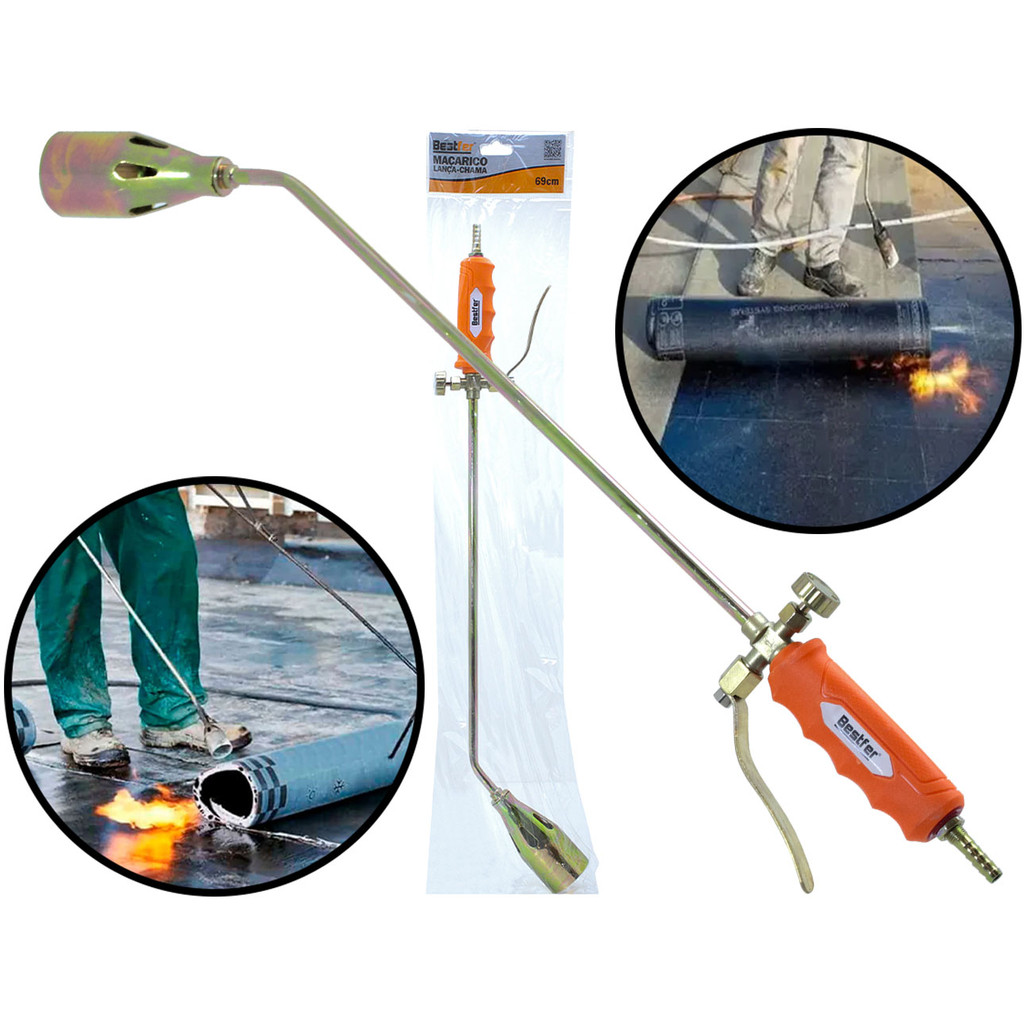 Maçarico Portátil Lança Chamas A Gás Para Manta Asfáltica Indústria Multiuso Com Regulador 73cm - Home & Living