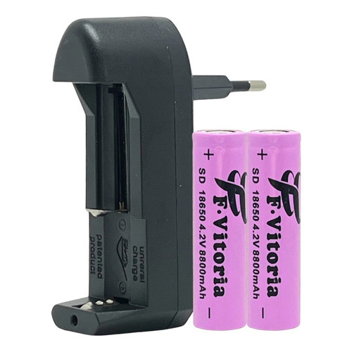 Kit 1 Carregador Lanterna Tática + 2 Baterias 18650 9800mah 3.7 a 4.2V Bivolt Portátil