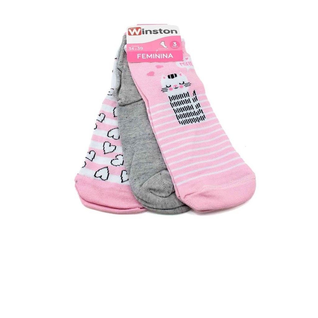 Kit 3 Meias Feminina Winston 0522036-003 Multicolor
