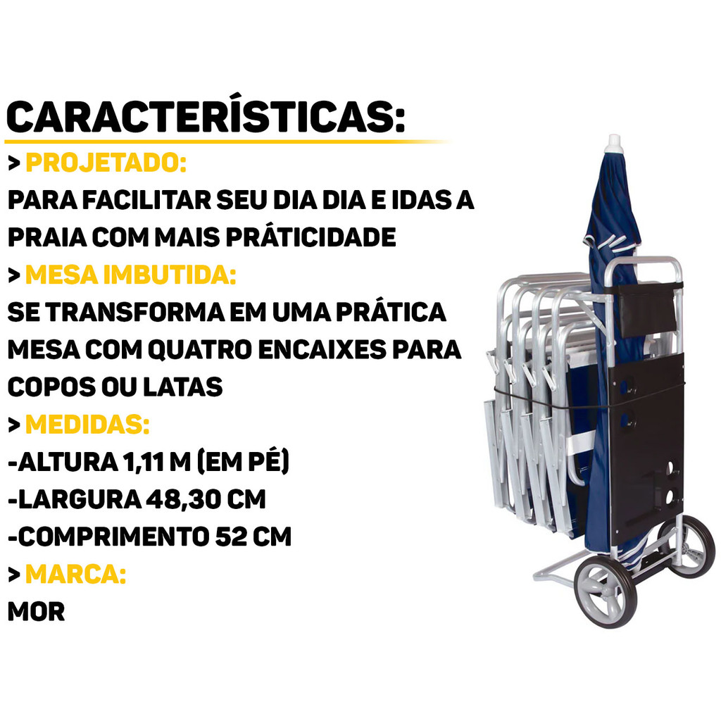 Carrinho De Praia Portátil Vira Mesa Dobrável Alumínio Cabe 6 Cadeira Reforçado Mor — imagem 2 de 2