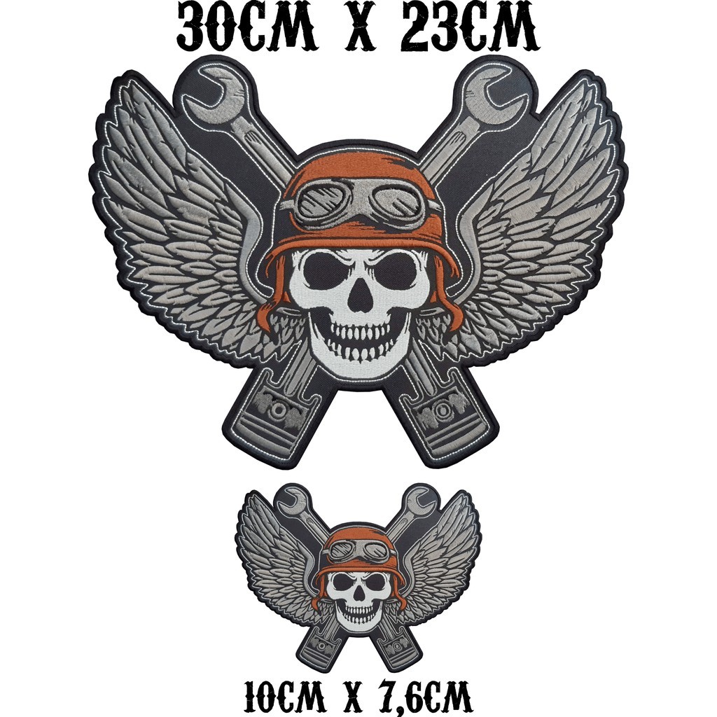 Kit Bordados Brasão Caveira Kamizaze Asa Cinza Motoqueiro Cav5.2