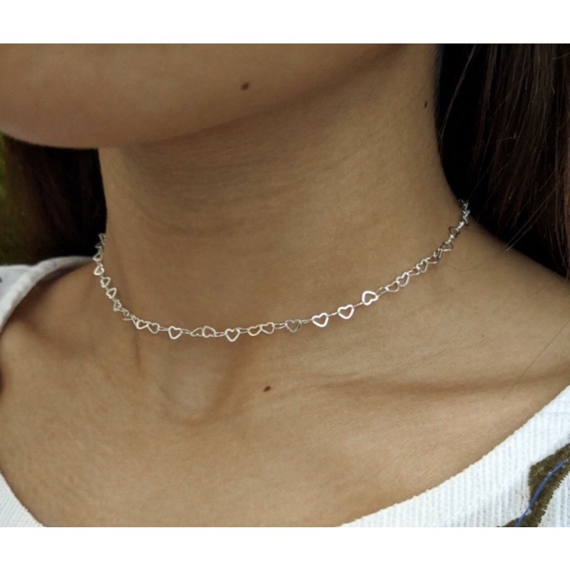 Colar Choker Coração em Elos Prata/ Folheado a ouro 18k BJ