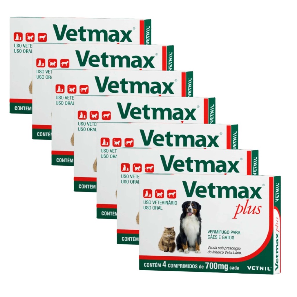 Kit 7 Vetmax Plus 700mg Vermífugo Vetnil - 4 Comprimidos em Oferta na Shopee