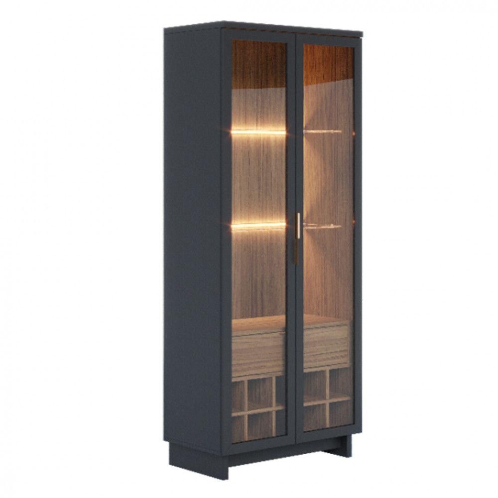 Cristaleira 2 Portas E 1 Gaveta Noce Milano/preto Fosco em Oferta na Shopee