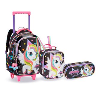 Kit Mochila Rodinha Unicórnio Power Estilosa Meninas Escolar em Oferta na Shopee