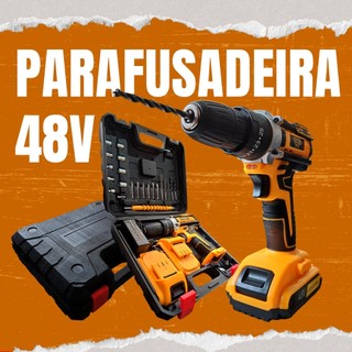 Furadeira e Parafusadeira de Impacto 48v 2 Baterias Elétrica 10mm Mandril Broca Potente R…