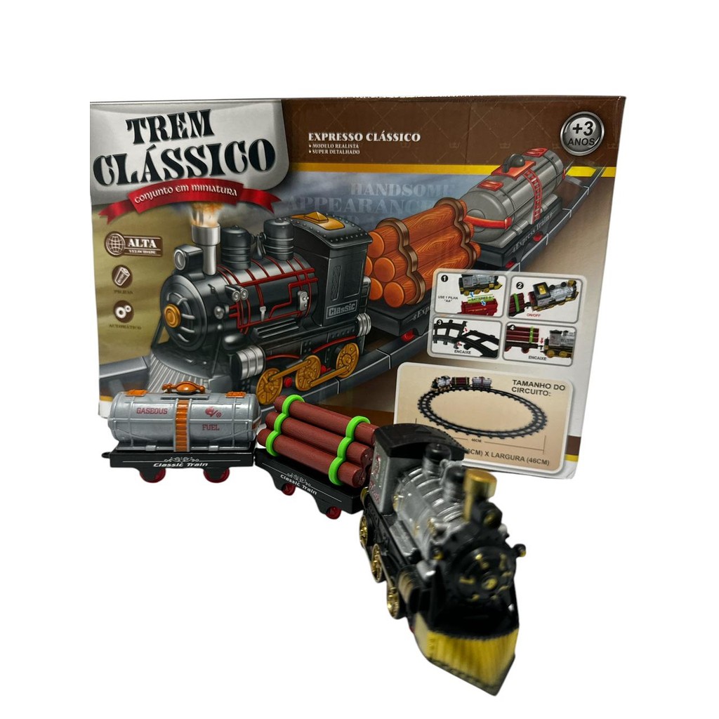 Brinquedo Trem classico com os trilhos Locomotiva com Pista -Sem Pilhas .modelo para hobby