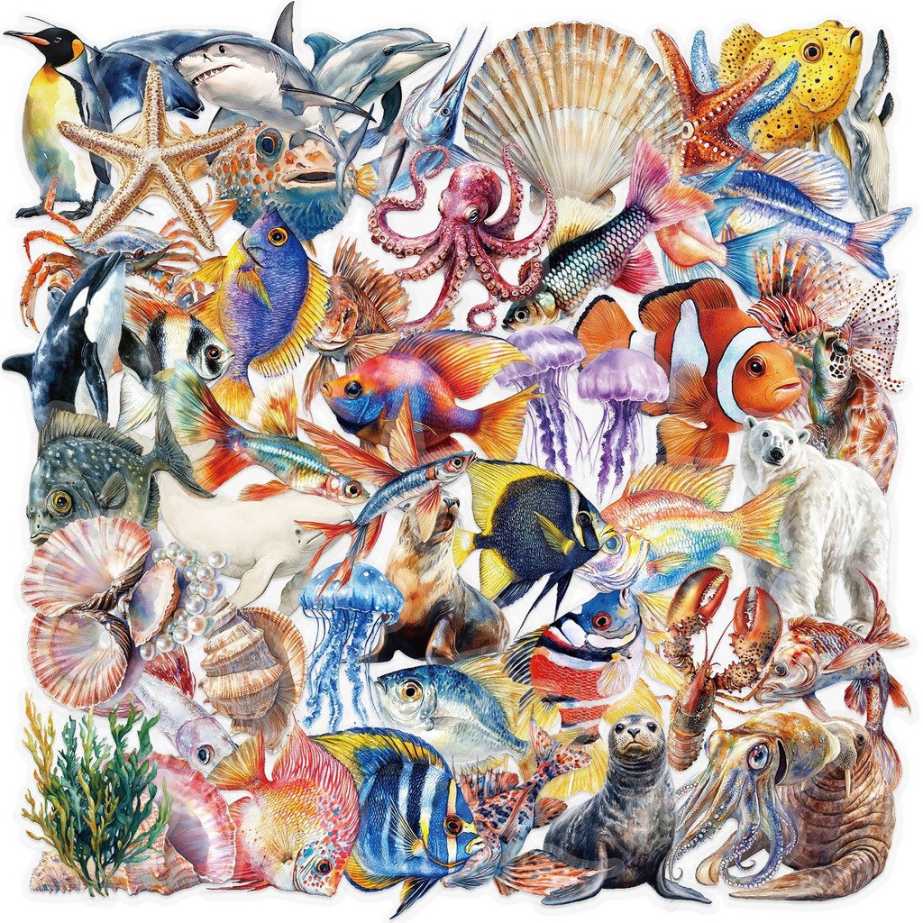 50 Peças Adesivos À Prova D'água Transpanrent De Plástico Para Animais Do Oceano em Oferta na Shopee