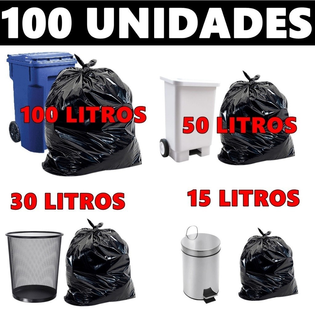 Saco para Lixo 15L, 30L, 50L e 100 Litros - 100 Unidades em Oferta na Shopee