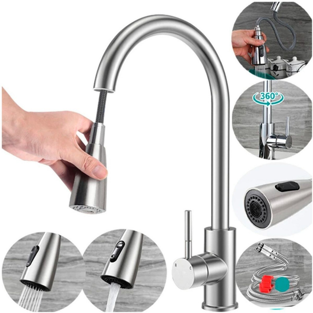 Torneira Gourmet Monocomando Com Extensor Ducha Luxo Inox Aço Escovado