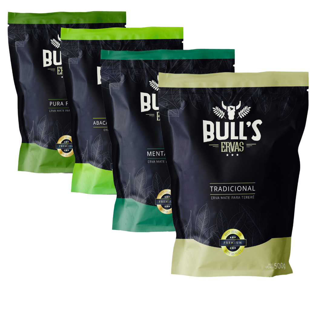Kit 4 Ervas Bull's 500g Sabores Clássicos – Erva Mate Premium de Alto Padrão – FRETE GRÁTIS !!