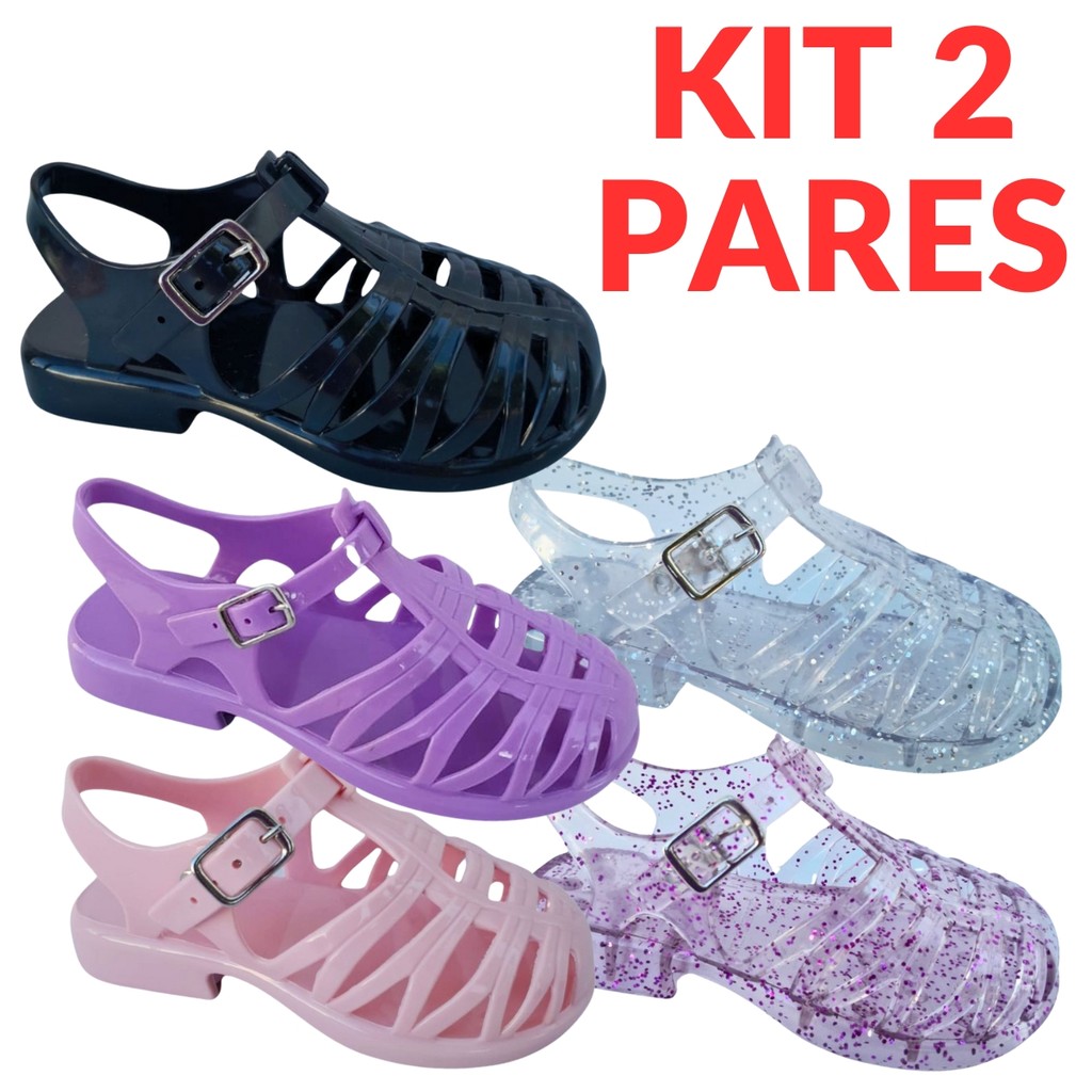 Kit 2 Pares Sandália Infantil Feminina Percatinha Menina Tratorada Glitter Escolar Confortável
