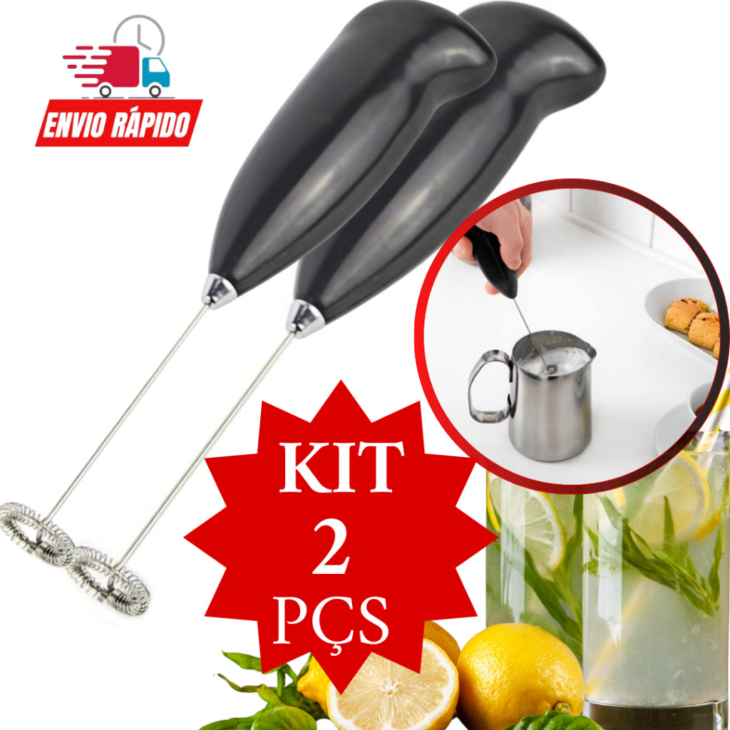 Kit 2 Peças Misturador de Bebidas Mixer Batedor Mexedor Portátil Elétrico Milk Shake Capuccino Café Chá Bebidas Promoção