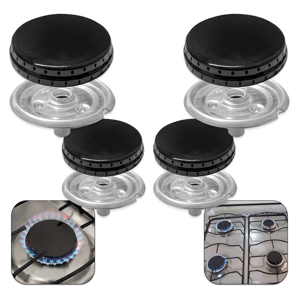 Kit 4 Espalhadores + 4 Queimadores Fogão Esmaltec Ágata Bali Caribe Veneza