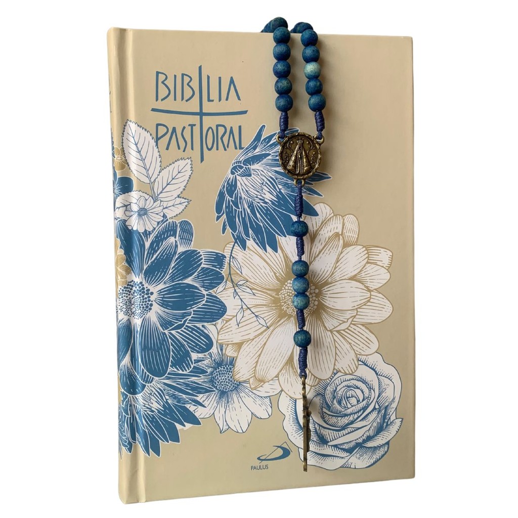 BIBLIA SAGRADA PASTORAL FLORES CAPA DURA EDITORA PAULUS  COMPLETA + TERÇO PARA ORAÇÃO