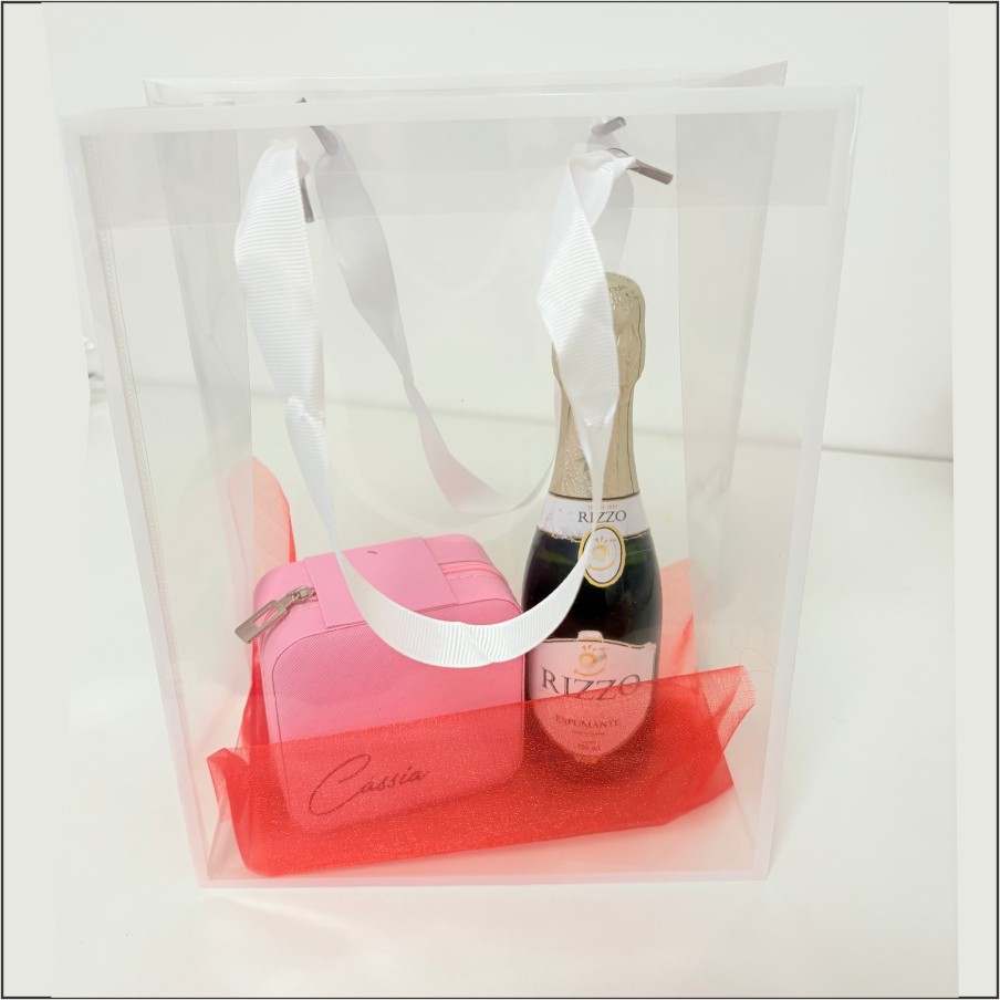 Sacola Transparente PVC com Alça de Cordão Branco - 21x11x27cm - 10 un. - Rizzo em Oferta na Shopee