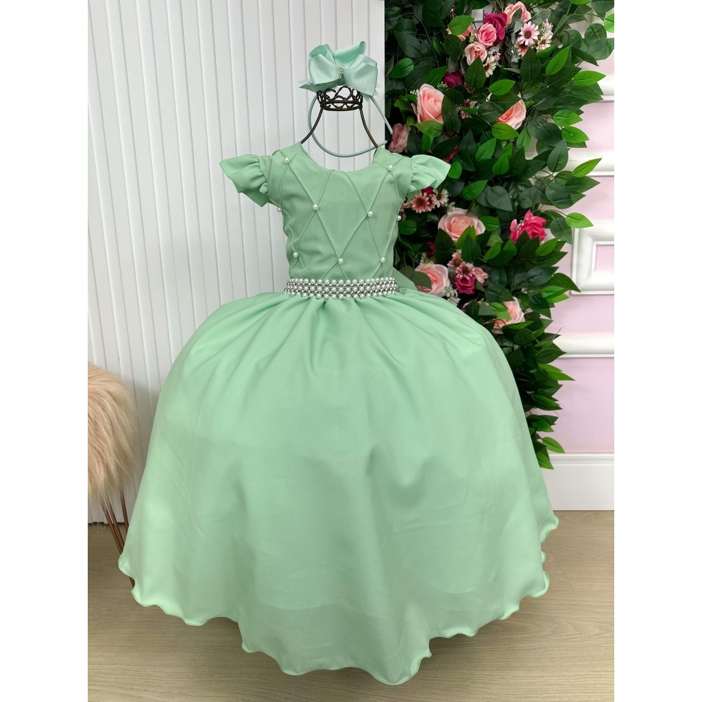 Vestido INFANTIL midi Verde Oliva formatura daminha