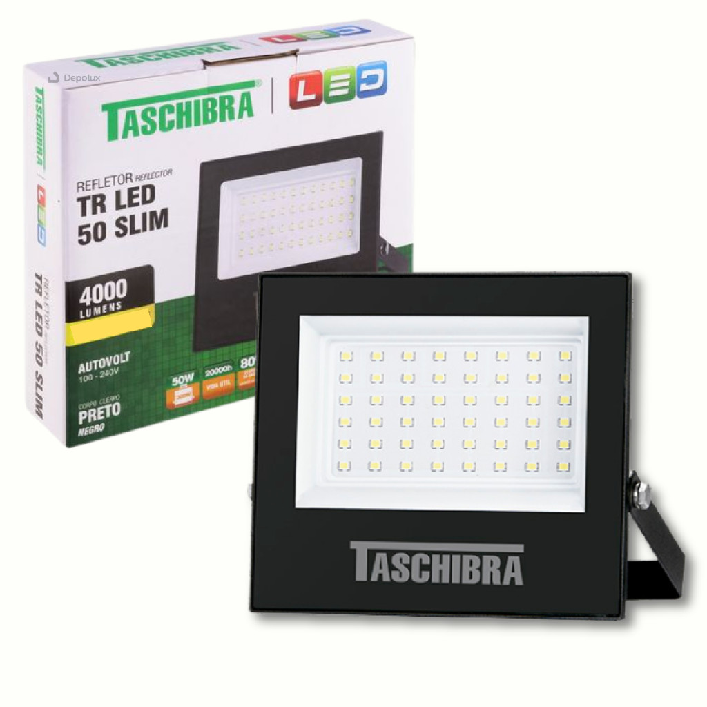 Refletor Led 50W Holofote A prova D'água TR50 Bivolt 6500K Luminosidade Iluminação