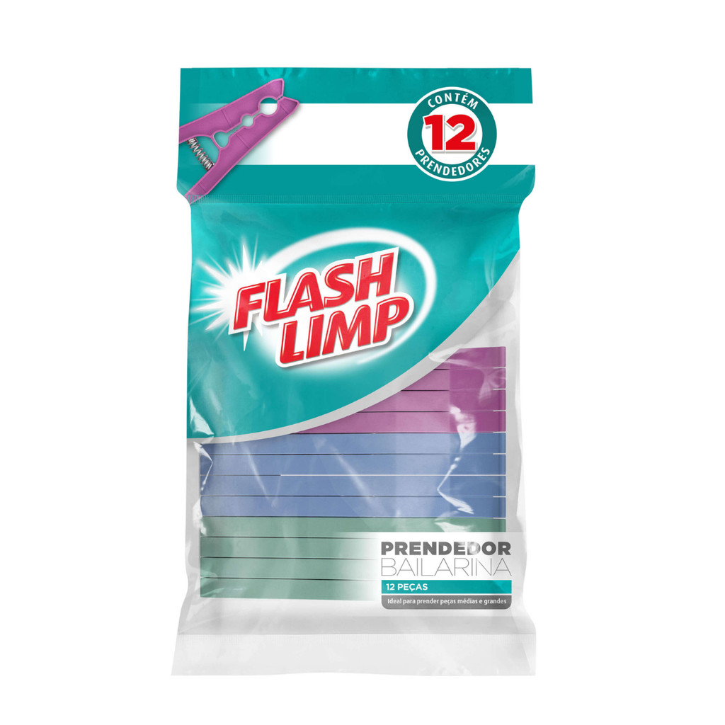 12 Prendedores Roupa Pregador Reforçado Plástico Bailarina Flash Limp