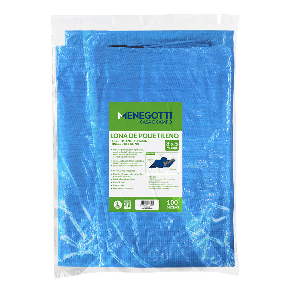 Lona de Polietileno Menegotti 8x5m Micra 100 Azul  2,630 kg