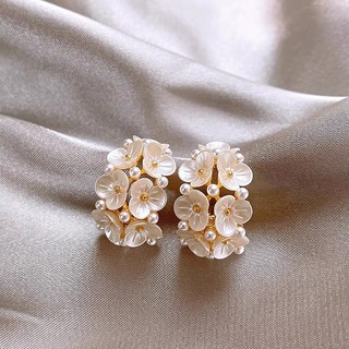 Brincos Pérola Flor Círculo Dourado com Agulha Prata 925, Joias Femininas Elegantes para Presente