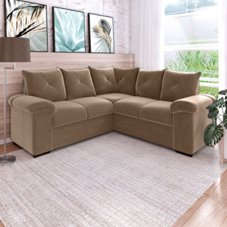 Sofá de Canto Cannes Veludo Choco Mamflex em Oferta na Shopee