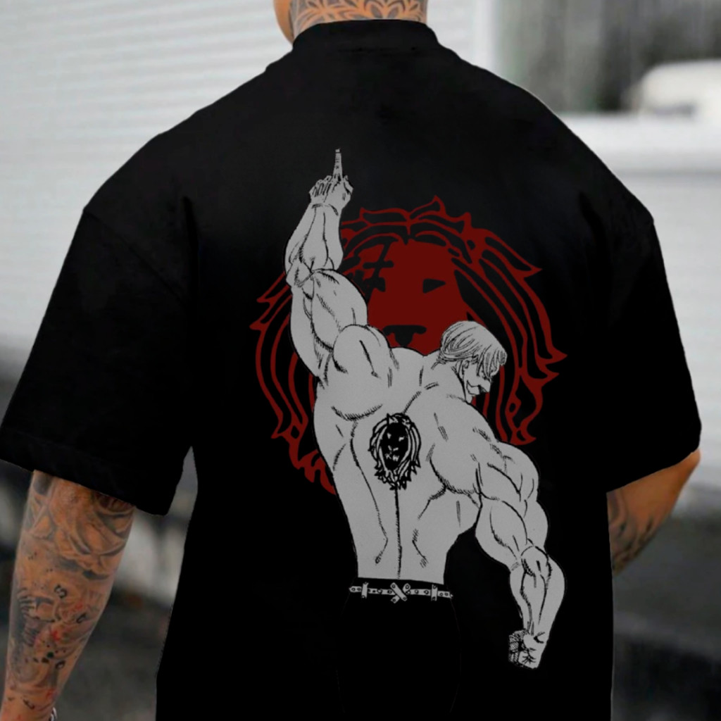 [Camiseta Premium em Algodão Puro]GXG Camiseta Oversized Masculina Nanatsu no Taizai Série Anime Escanor 7 Pecados Capit