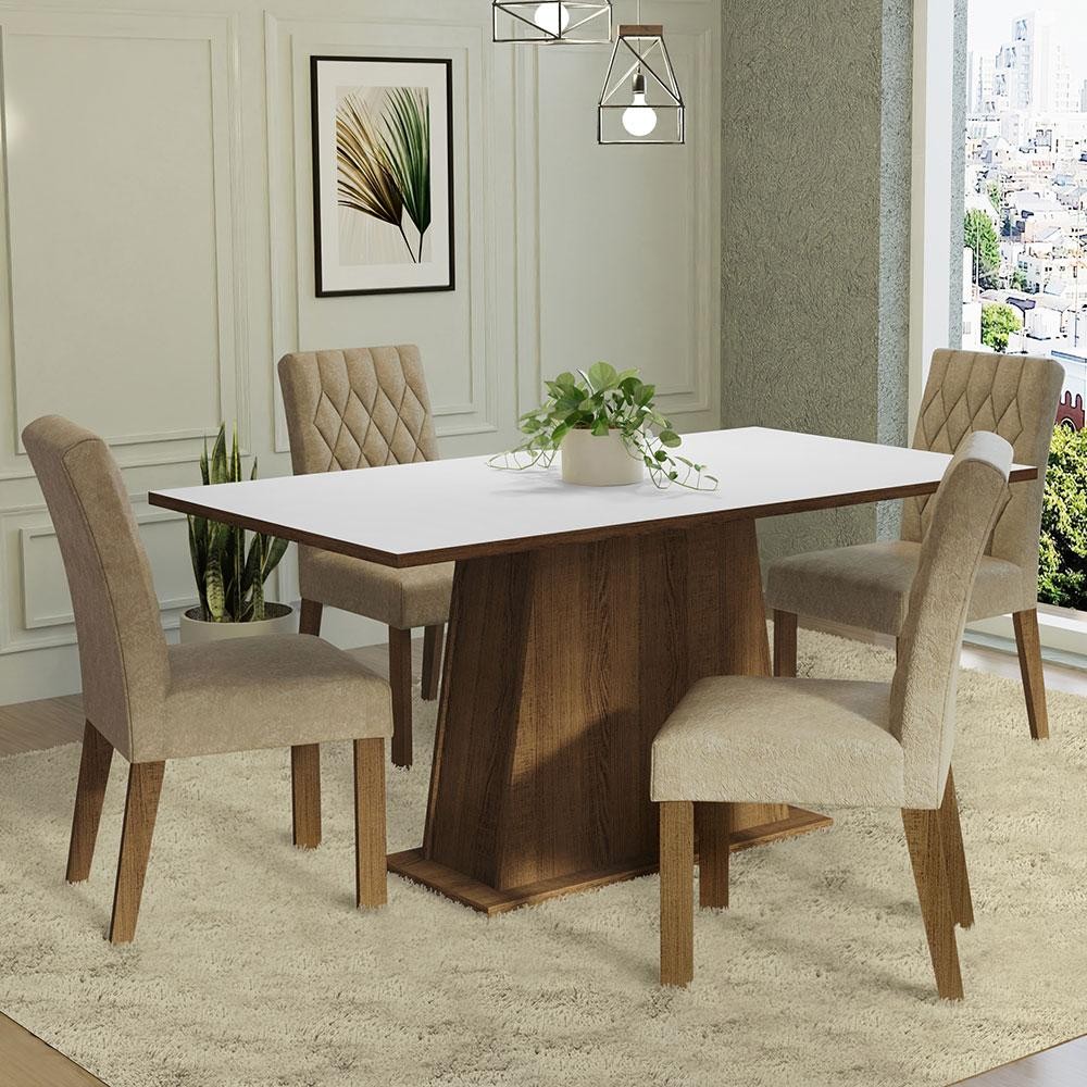 Conjunto Sala de Jantar Mesa Tampo de Madeira 4 Cadeiras Imperial Ashley Madesa