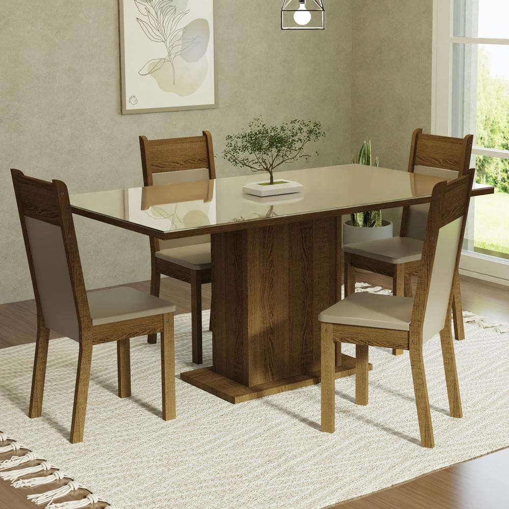 Conjunto Sala de Jantar Mesa Tampo de Vidro 4 Cadeiras Greta Madesa em Oferta na Shopee