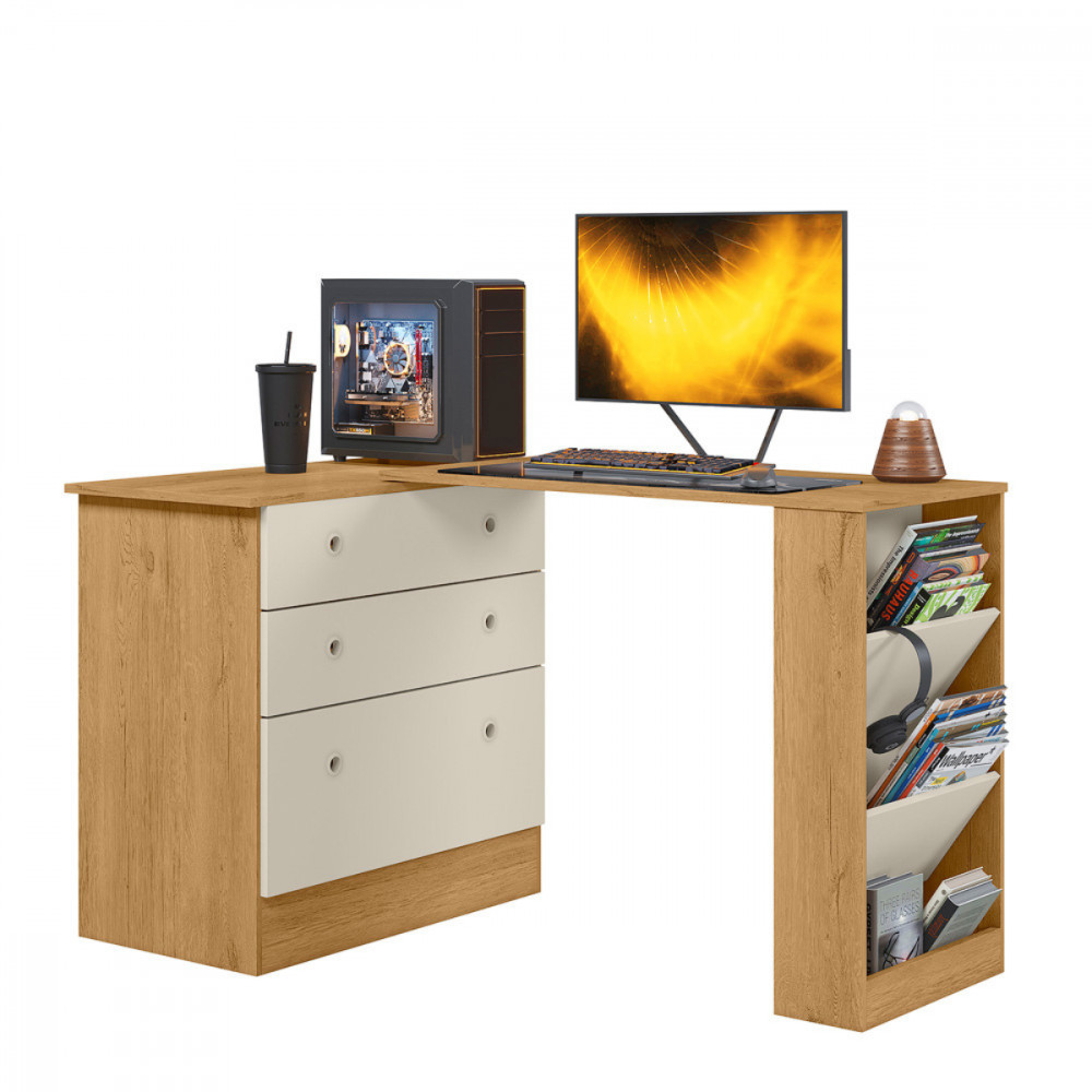 Cômoda com Mesa Gamer Giratória Freijo com Off White Qmovi em Oferta na Shopee