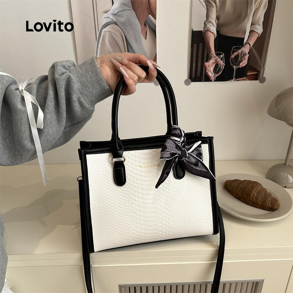 Lovito Casual simples elegante e simples gravata arco prático bolsa de ombro para mulheres LFA76118 - Women Bags