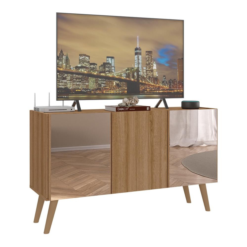 Rack TV até 32 Polegadas 3 Portas Retrô com Espelhos Multimóveis MP1078 em Oferta na Shopee
