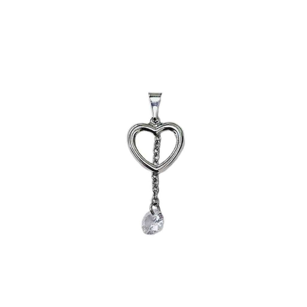 pingente coração aço inox polido alto brilho com cristal