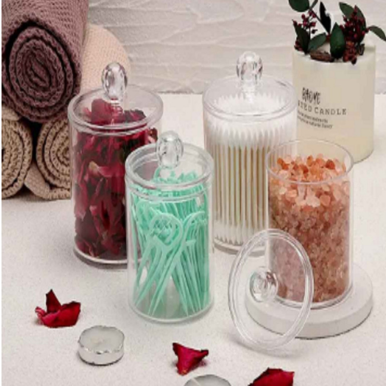 Porta Cotonetes 10x6cm Com Tampa De Acrílico Para Cotonetes Maquiagens Elásticos Multiuso Universal