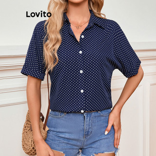 Lovito Blusa elegante de bolinhas para mulheres LBL16662 em Oferta na Shopee