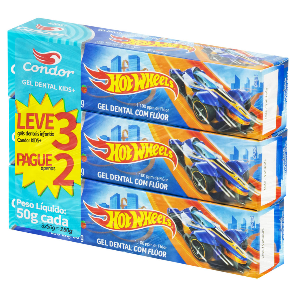 Detalhes do Pack Gel Dental com Flúor Morango Hot Wheels Condor