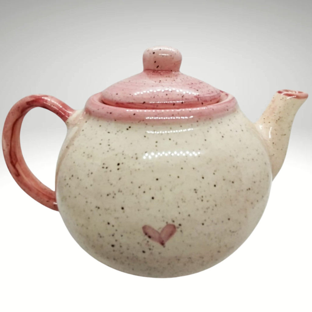 Bule De Café Chaleira Pequena Coração Rosa Cerâmica 600ml Presente Decoração