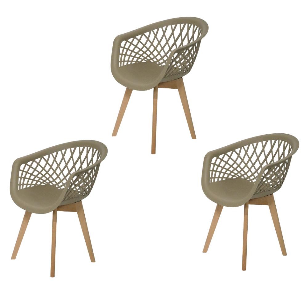 Kit 03 Cadeiras para Mesa Sala de Jantar Com Base de Madeira Resistente Moderna Web Fendi em Oferta na Shopee