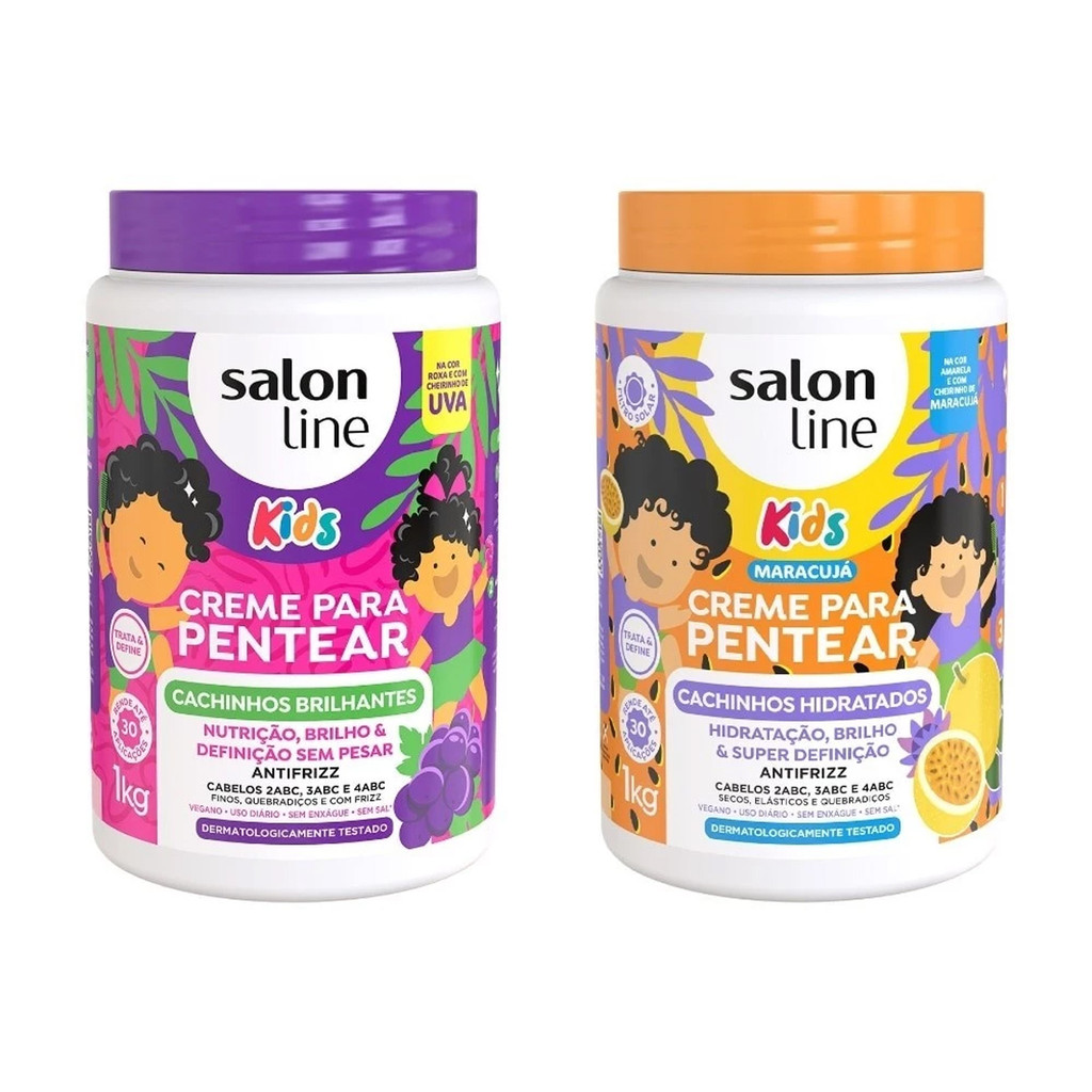 KIT C/2 CREME PARA PENTEAR KIDS MARACUJÁ + UVA SALON LINE 1KG - Mom & Baby
