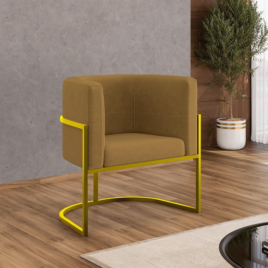 Poltrona Cadeira Decorativa Lua Recepção Base de Ferro Gold em Oferta na Shopee